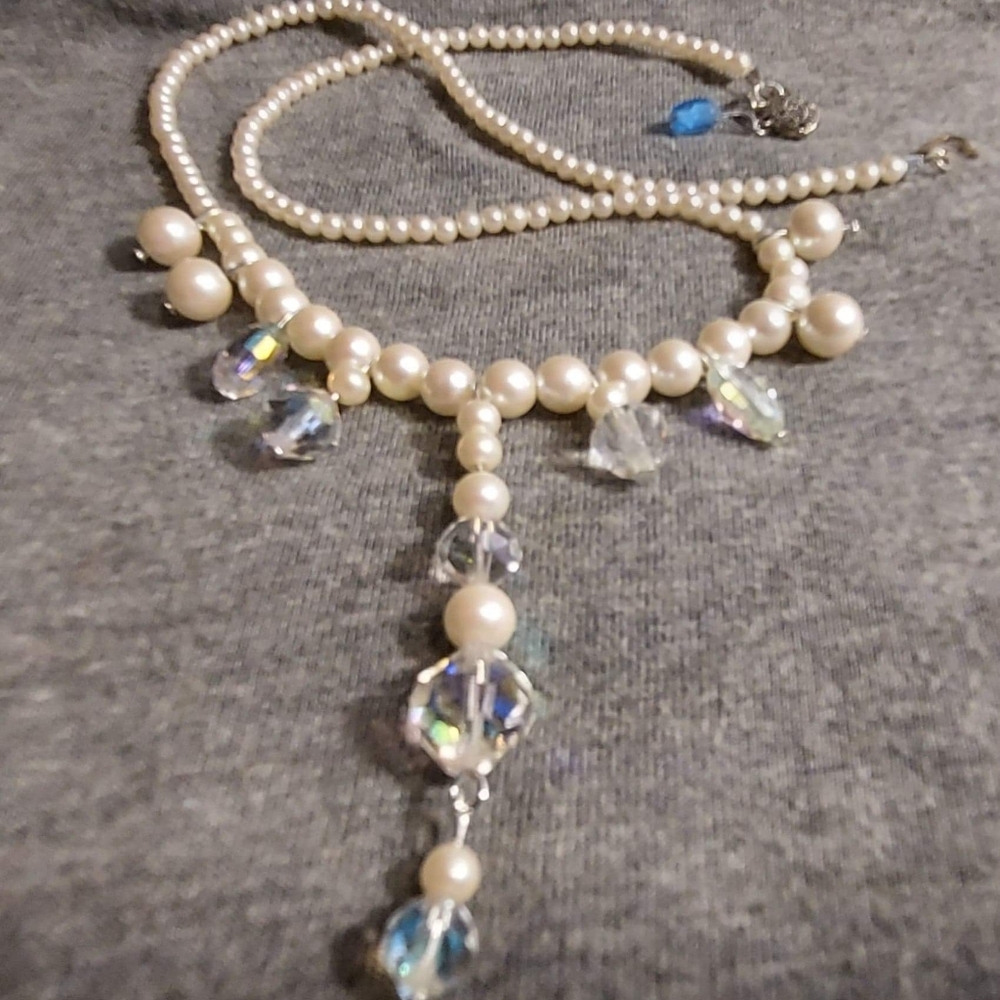 Pearl and crystal Bride necklace and earring set